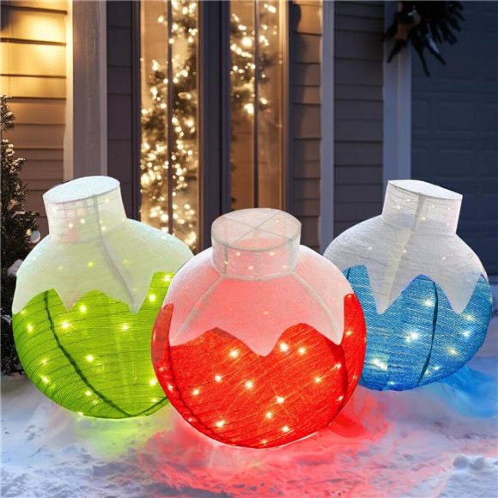 Dazzle Bright Christmas Ball Decorations, 3 Pcs Pre-Lit 270 Led Pop-Up